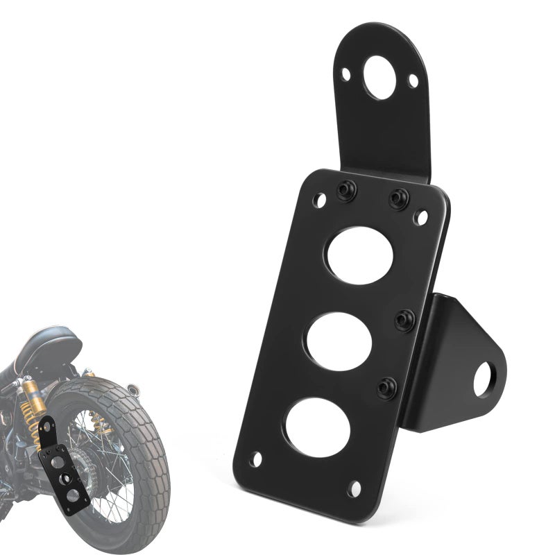Amazicha Black 3/4" Tail Light Side Mount License Plate Bracket Horizontal Vertical Holder Compatible for Harley Honda Yamaha Suzuki Kawasaki Custom Bike Cruiser Chopper Bobber - Image 1